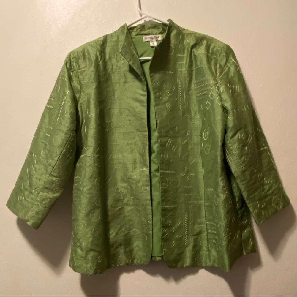 Coldwater Creek Green Blazer with Mandarin Collar Women’s Size Large Open Front